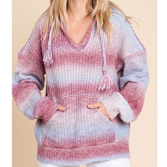 Love Riche V-Neck Hooded Sweater in Pink and Gray NWTS NEW - Picture 5 of 11